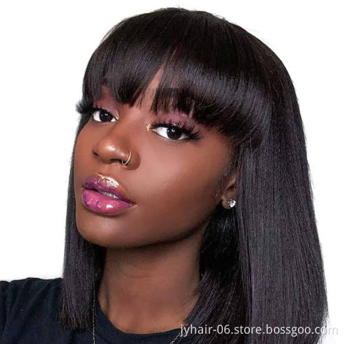 Wholesale Short  Bob  Human Wigs With Bangs For Black Women, Non Lace Cheap Brazilian Remy Human Hair Wigs